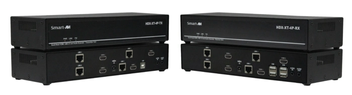 SmartAVI HDX-XT-4P is a Quad Head HDMI USB 2.0 and Audio Cat5/ 6 KVM extender