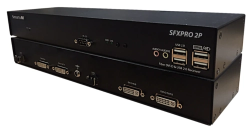 SFXPRO-2P SmartAVI Dual DVI-D, Stereo Audio, USB 2.0/1.1, RS-232 Multimode Fiber Extender up to 1,500 feet.