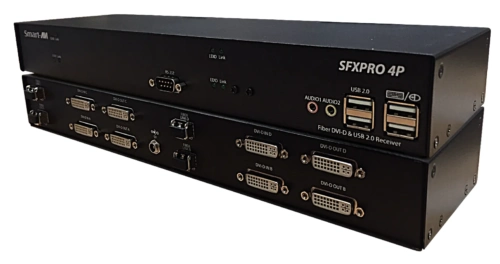 SFXPRO-4P SmartAVI Quad DVI-D, Stereo Audio, USB 2.0/1.1, RS-232 Multimode Fiber Extender up to 1,500 feet