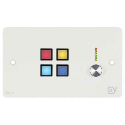 SY-KC4VE-A-UK 4-button keypad controller with Ethernet and rotary volume control in brushed aluminium
