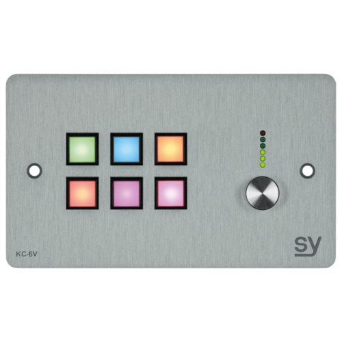 SY-KC6VE-A-UK SY Electronics 6 button keypad controller with Ethernet and rotary volume control in brushed aluminium